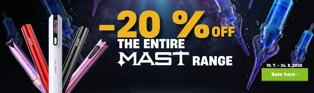 20% discount on the entire brand of Mast tattoo machines and cartridges